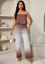 Women Summer Solid Gradient Top and Pants Two-Piece Set