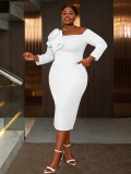 Solid Color Bell-Sleeve Back Slit Elegant Evening Gown
