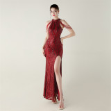 Women sequined sequined tube flower beaded sexy backless fishtail Formal Party evening dress