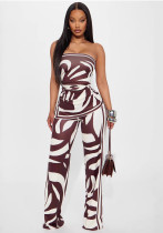 Women Sexy Slit Strapless Top Long Pants Two-piece Set