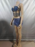 Women sexy bright diamond Denim suspender top