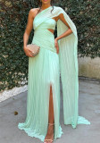 Women Strapless Pleated Ribbon Slit Dress