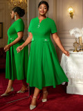 Plus Size V-Neck Short-Sleeve A-Line Formal Party Dress