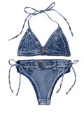Women Sexy Denim Bikini Beach Swimwear Two Pieces