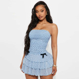 Women Summer Women Sexy Polka Dot Strapless Ruffle Bodycon Dress