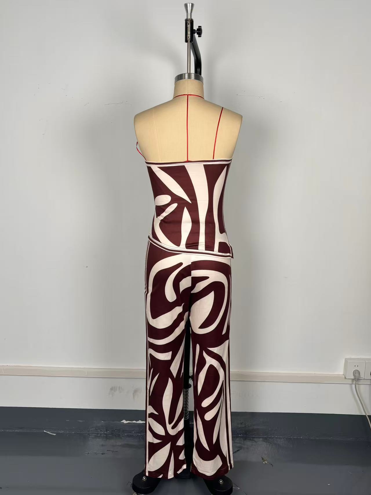 Women Sexy Slit Strapless Top Long Pants Two-piece Set