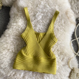 Retro Ribbed Knit Vest V-Neck Low Back Cropped Tank
