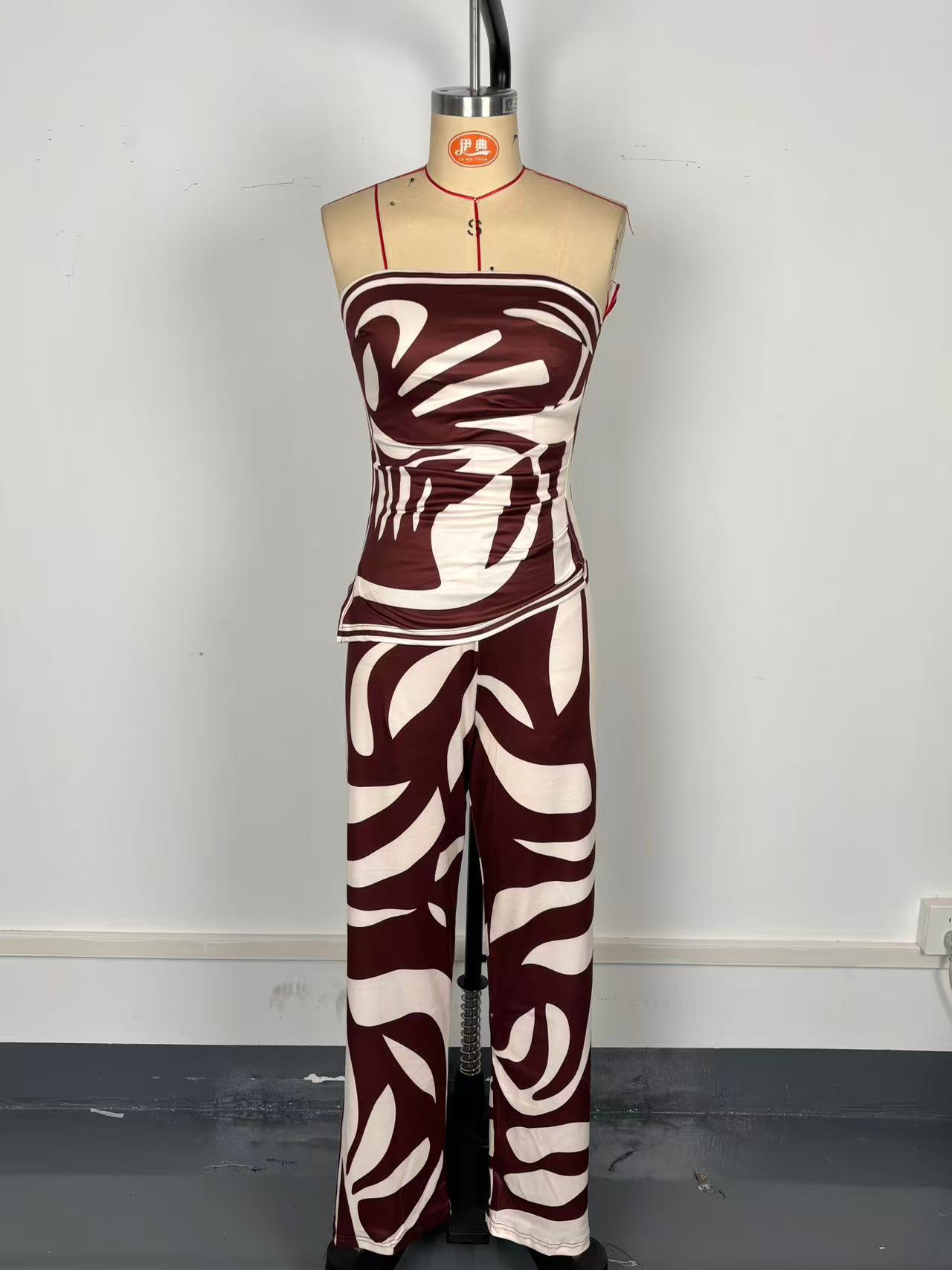 Women Sexy Slit Strapless Top Long Pants Two-piece Set