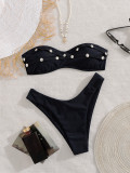 Strapless Lace-Up Low-Rise Triangle Bikini Sexy Two-Piece Swimwear