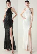 Women sequined mesh beaded Strapless fishtail skirt Formal Party evening dress
