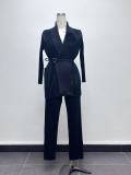 Plus Size African Women pleated Solid Blazer and Pant two-piece set
