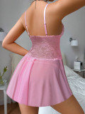 Sexy See Through Pink Lace Strap Nightdress Lingerie