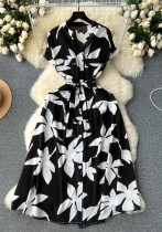 Women Holidays Printed Lace-Up Maxi Dress