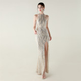 Women sequined sequined tube flower beaded sexy backless fishtail Formal Party evening dress