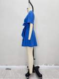 Blue V-Neck A-Line Mini Dress