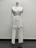 Plus Size African Women pleated Solid Blazer and Pant two-piece set