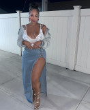 Women tie-dye slit Denim skirt