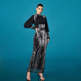 Women Long Sleeve Round Neck Bodycon Sequin Formal Party Evening Dress