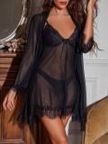 Sexy Black lacemesh Sleep Robe Set
