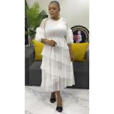 Plus Size African Women pleated Bell Bottom sleeve dress