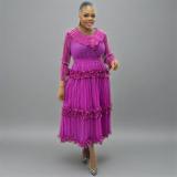 Plus Size African Women Shiny V-neck elegant dress