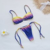 Beach Holidays Gradient Sexy Lace-Up Bikini Set Two-Piece Swimsuit