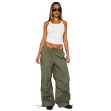 Women's Comfortable Loose Lace-Up Multi-Pocket Straight Cargo Casual Pants