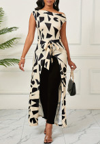 Women's Fashion Elegant Asymmetric Geometric Print Short Sleeve Dress