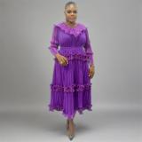Plus Size African Women Shiny V-neck elegant dress