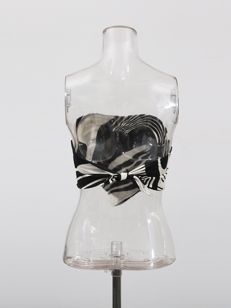 Sexy Strapless Low Back Top + Fashion Print Straight-Leg Pants Two-Piece Set