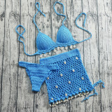 Women Crochet Shell Bikini Short Skirt Beach Swimwear Set