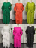 Plus Size African Women pleated Bell Bottom sleeve dress