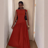 Spring Women's Fashion Casual Solid Color Pleated Skirt Set