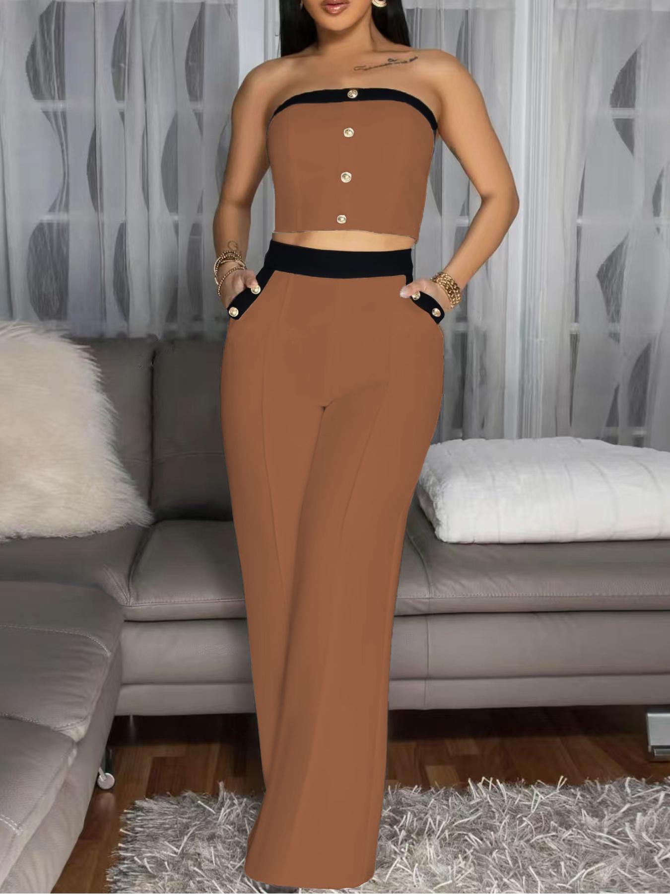 Women Summer Wrap Sleeveless Top and Trousers two-piece set
