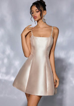 Women's Solid Color Strap Short Dress Sexy Low Back Gown Sleeveless A-line Evening Dress Women's Solid Color Strap Short Dress Sexy Low Back Gown Sleeveless A-line Evening Dress