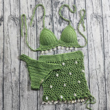 Women Crochet Shell Bikini Short Skirt Beach Swimwear Set