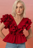 Layered Ruffled Collar Solid Casual Cute Top
