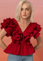 Layered Ruffled Collar Solid Casual Cute Top Layered Ruffled Collar Solid Casual Cute Top