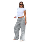 Women's Comfortable Loose Lace-Up Multi-Pocket Straight Cargo Casual Pants