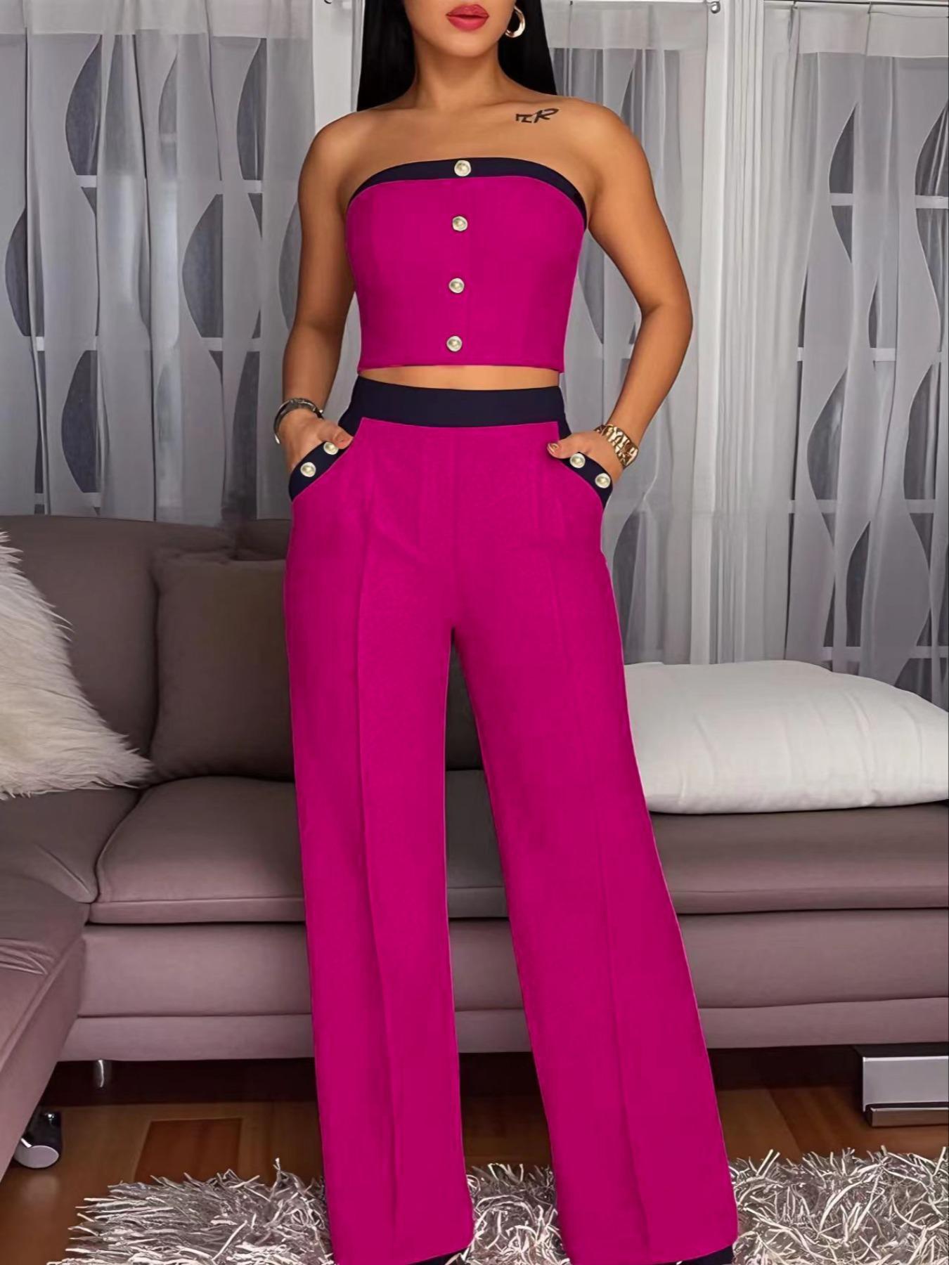 Women Summer Wrap Sleeveless Top and Trousers two-piece set