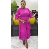 Plus Size African Women pleated Bell Bottom sleeve dress