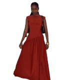 Spring Women's Fashion Casual Solid Color Pleated Skirt Set