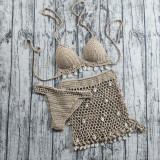 Women Crochet Shell Bikini Short Skirt Beach Swimwear Set
