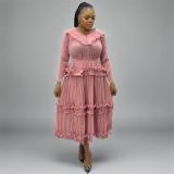 Plus Size African Women Shiny V-neck elegant dress
