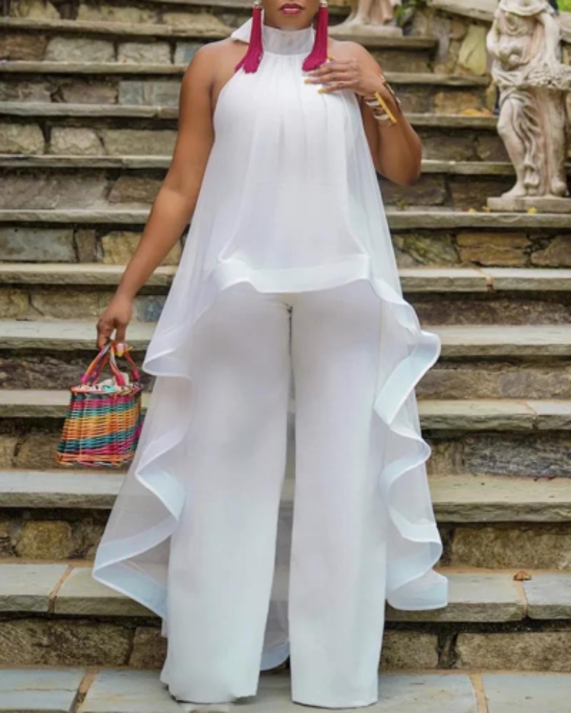 Women Solid Career Strapless Dress and Pants Two-piece Set