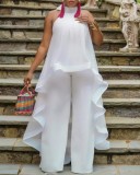 Women Solid Career Strapless Dress and Pants Two-piece Set