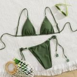 Solid Color Lace-Up Bikini Sexy Two-Piece Swimsuit