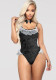 Sexy Print Halter Neck Hollow-Out Sleeveless Bodysuit with Necklace 2-Piece Set