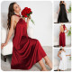 Women French strapless Halter Neck summer solid dress