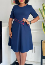 Women's Fashion Short Sleeve Solid Color High Waist A-ine African Dress